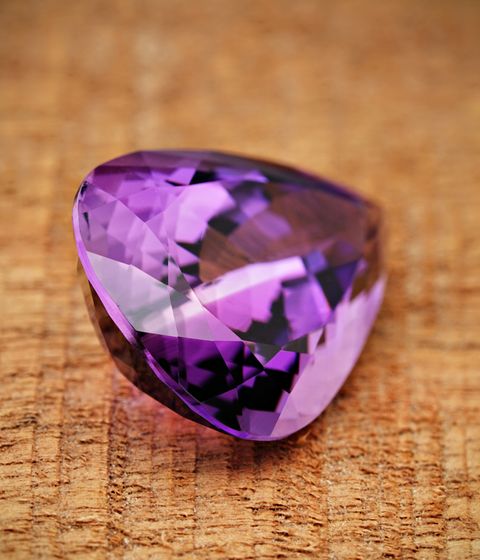 Purple amethyst gemstone in close up