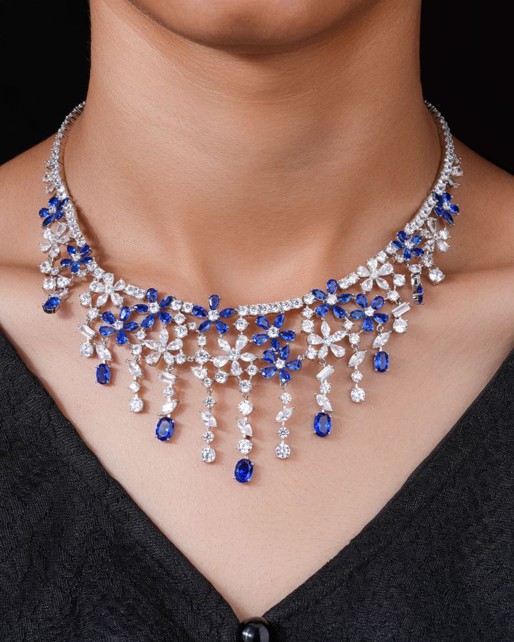 Sapphire and diamond necklace with matching earrings